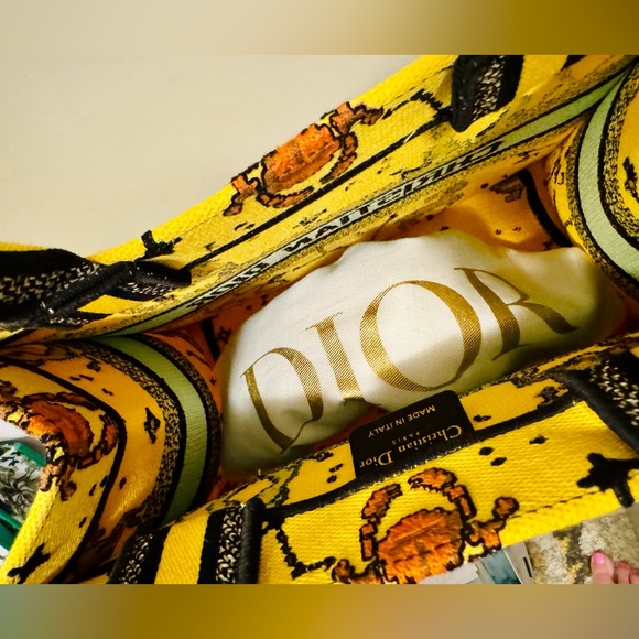 RARE Christian Dior Zodiac Pixel Tote Book Yellow Canvas Handbag Bag - Picture 13 of 17